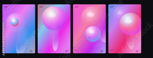 Neon gradient background, colorful abstract shapes, vector set, 4 elements