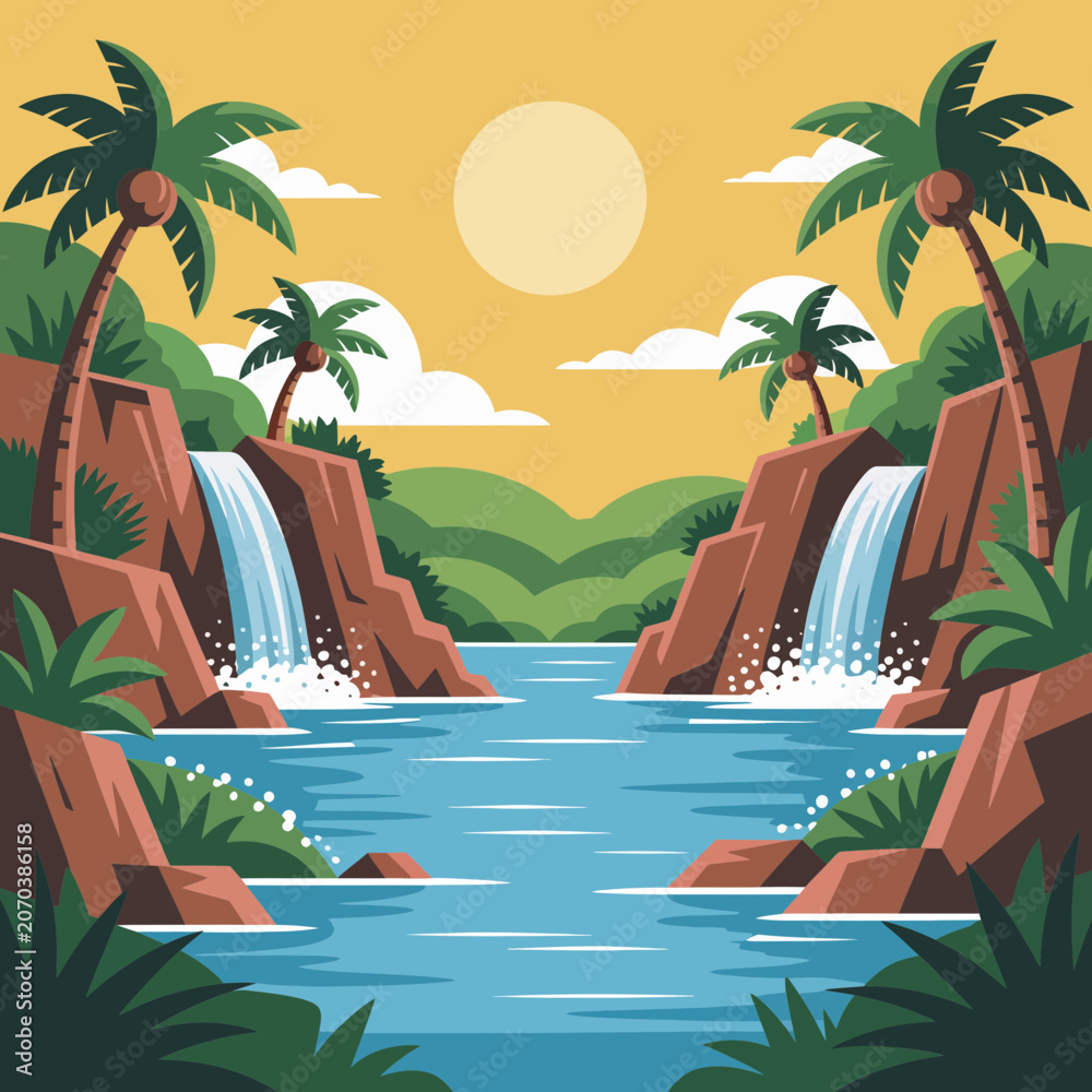 Obraz premium Tropical waterfall landscape jungle nature scene
