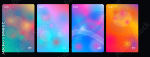 Vibrant, colorful backgrounds, abstract patterns, gradient textures, 4-panel vector set