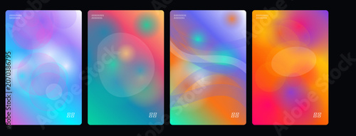 Holographic, iridescent, gradient backgrounds, colorful abstract textures, vector set of 4