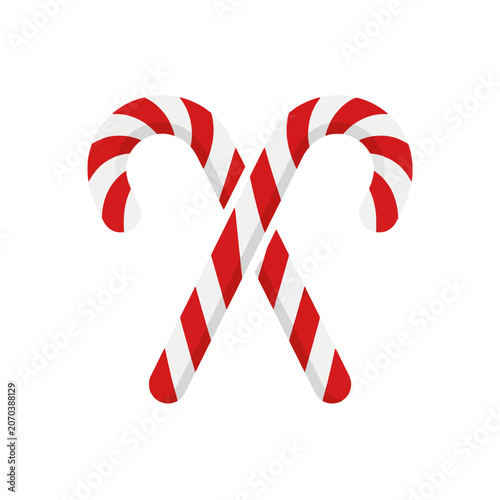 Two candy canes cross in a festive red and white display