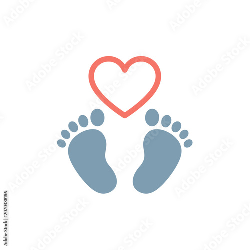 A gentle newborn feet icon with a heart symbol conveys warmth