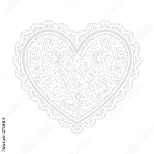 Elegant white lace heart with intricate floral patterns