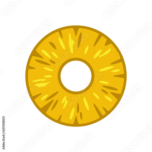 A vibrant yellow pineapple ring slice on a white background