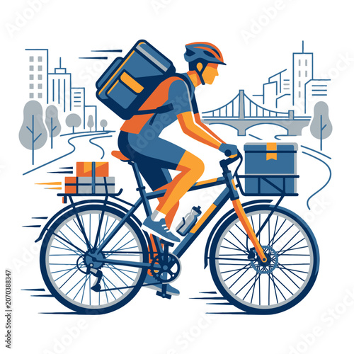 A Delivery Cyclist In An Urban Landscape Embodies Modern Logistics