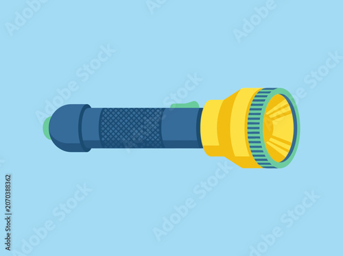 A blue and yellow flashlight icon on a light blue background