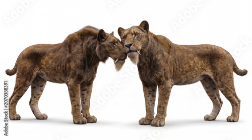 Bild auf Leinwand Homotherium latidens pair engaged in a natural social interaction, displaying bo