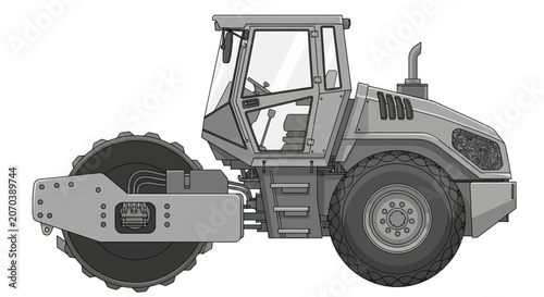 Fotografie Heavy-duty vibratory soil compactor for construction work.