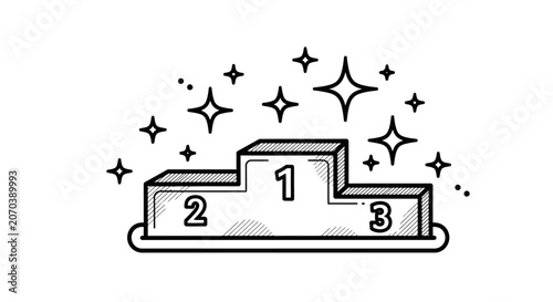 Shiny Winner Podium with Numbers 1 2 3 Hand Drawn Doodle.