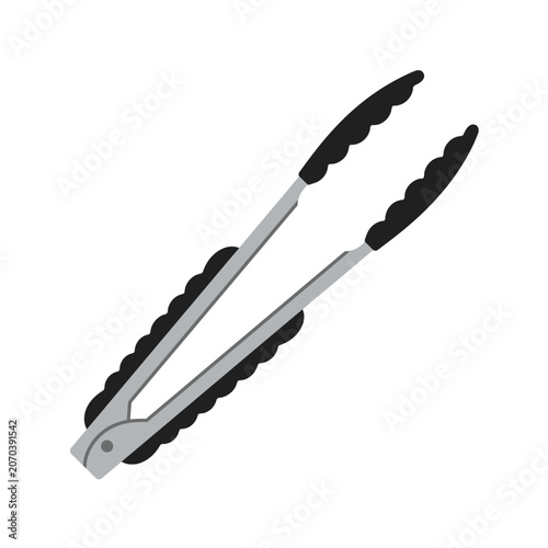 Fotografie A pair of metal kitchen tongs with black silicone grips
