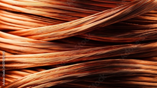 Vibrant intertwined copper wires creating a dynamic abstract metallic texture for modern design