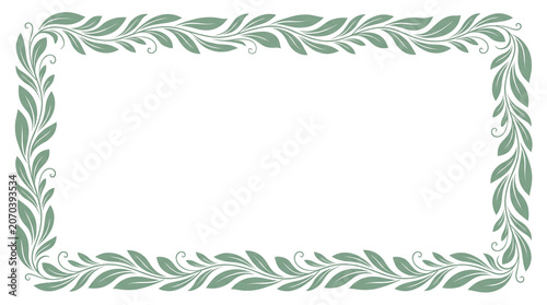 Elegant Floral Border Design with Green Leaves and Swirls.