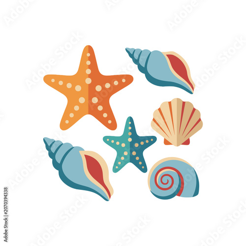 Fotografie Bright seaside shells and starfish gracefully await discovery