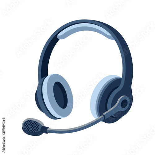 Valokuva A modern blue headset rests with microphone ready for calls
