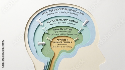 Layered Paper Cut Brain Infographic With Reduced Food Cue Intensity
