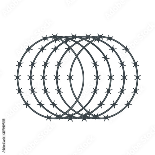 Fotografie Coiled razor wire fence isolated on a white background