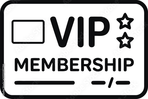 Vip membership card icon with stars black and white vector illustration