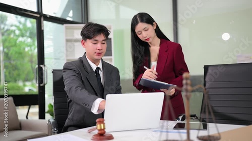 Modern lawyer office a professional discussion, legal documents, and teamwork. Perfect