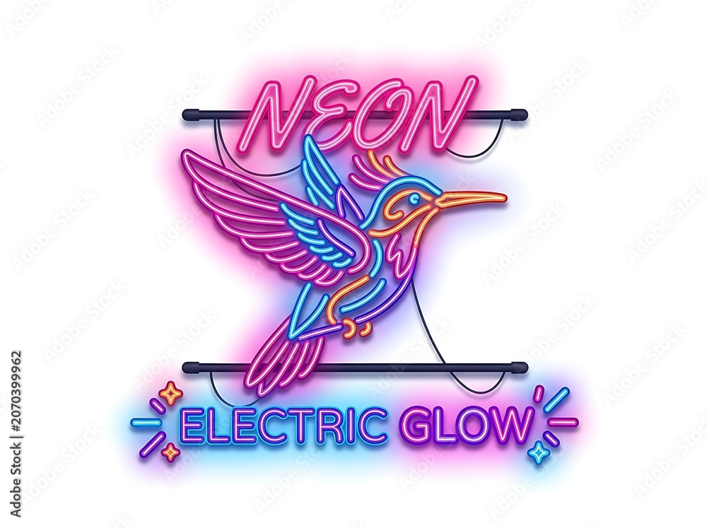 Fototapeta premium Hummingbird neon sign electric glow illustration