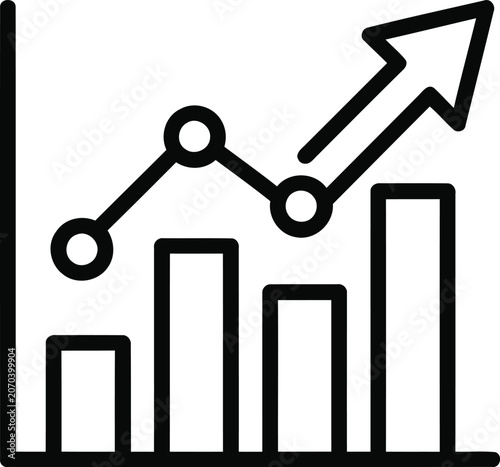 Growth chart icon with rising arrow black and white line art
