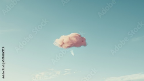 Pink Cloud with Rocket Launching in Clear Blue Sky