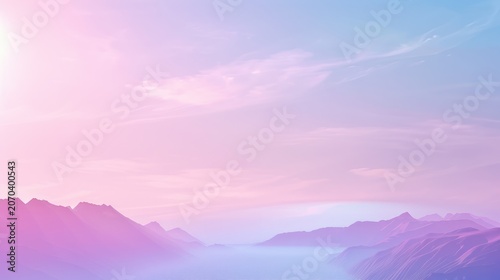 Serene Pink and Blue Mountain Landscape with Soft Clouds in Twilight