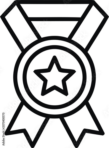 Award ribbon with star icon line art vector illustration