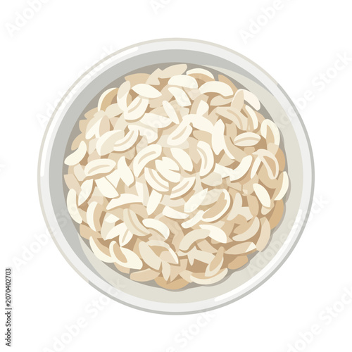 This close-up bowl of oats is prepared for a healthy breakfast