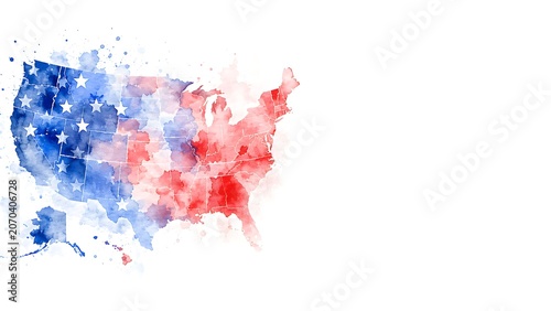 USA Map Watercolor Patriotic Left Copy Space Right White Background Fourth July
