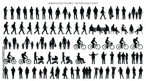 Fotografi Essential CAD vector silhouettes diverse urban scale figures for architectural d