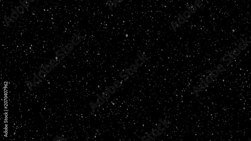 Animated realistic small snowflakes falling densely and slowly through air against on black background. thousands of small snowflakes floating naturally in cold air, 4k video