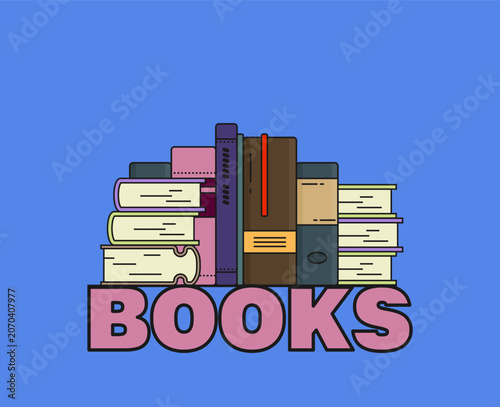 Set of books in flat design style isolated on color background