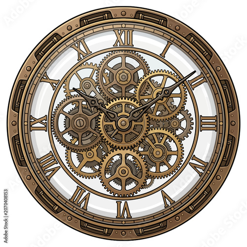 Obraz na płótnie Vintage steampunk clock with bronze gears and roman numerals