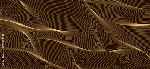 Fotografie Luxury golden stripe waves background, elegant wavy guilloche lines flow pattern