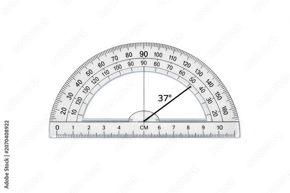 Obraz premium A close-up of a protractor on a clean white background, ideal for illustrating mathematical concepts or product design