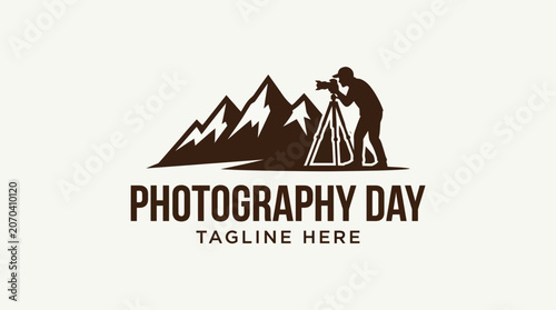 World Photography Day logo with mountain range and photographer silhouette