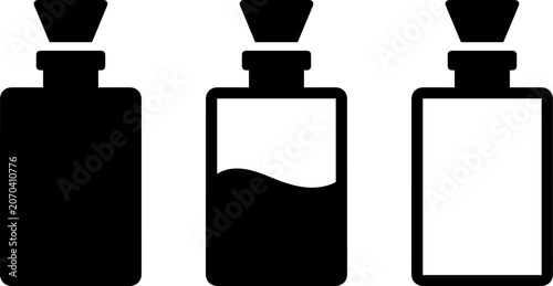 Tableau sur toile Set of three potion bottles with different fill levels