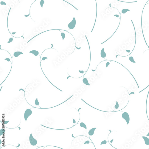 Scattered branches with dark green leaves. Endless vector pattern. Isolated colorless background. Seamless continuous plant print. Flat style. Design idea for wallpaper, background, fabric.