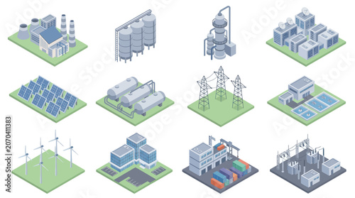 Isometric Industrial and Energy Production Facilities Collection.