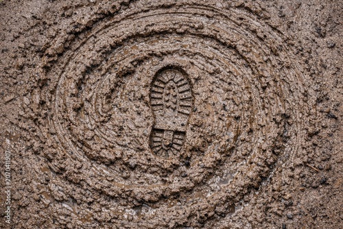 A single shoe imprint in the sand on a beach, perfect for vacation or travel scenes