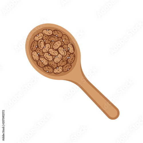 Tableau sur toile A wooden spoon filled with speckled pinto beans