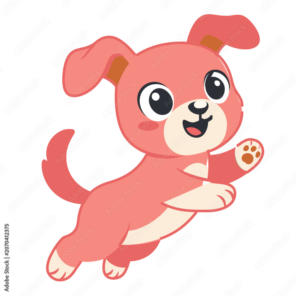 Fototapeta premium Cute Puppy Cartoon Vector Illustration, Happy Jumping Dog Character Design, Childish Pink Mascot Graphic for Kids Product