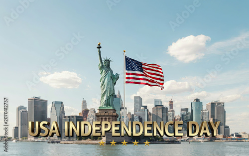Patriotic usa independence day celebration with statue of liberty and american flag in new york city skyline transparent background
