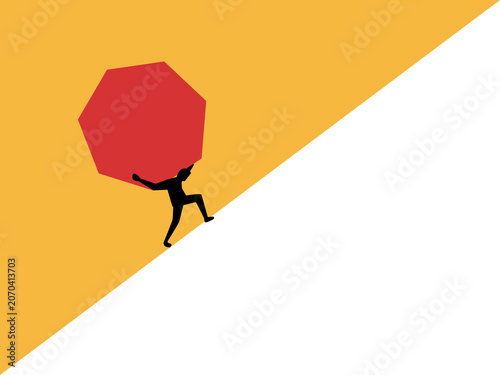 Φωτογραφία businessman is carrying a large rock on his back, symbolizing burden or pressure