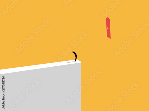 Obraz na plátně businessman perched on a cliff, gazing towards a gate of escape