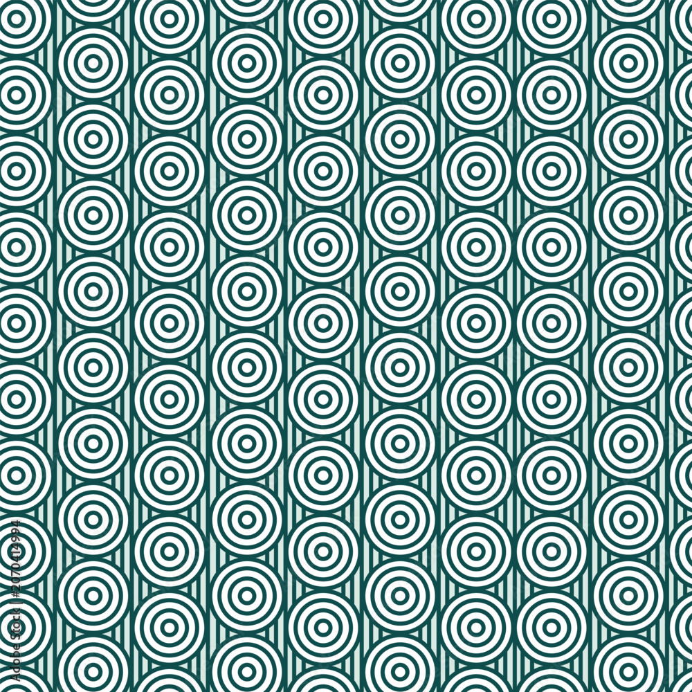 Fototapeta premium 70s Circle Pattern Teal Background with White Rings for Retro Wallpaper, Mid Century Fabric Printing, and Fun Gift Wrap