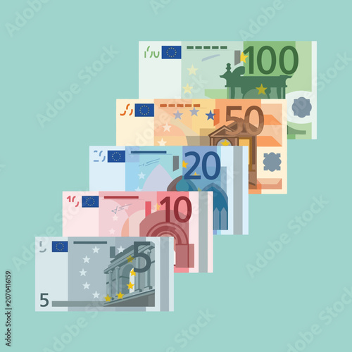 Obraz na plátne A colorful stack of euro banknotes on a blue background
