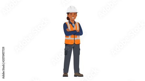 Man wearing orange safety vest standing.