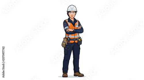 Man wearing safety gear and vest.
