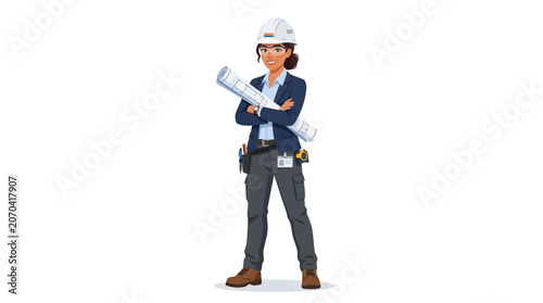 Woman wearing hard hat and vest.